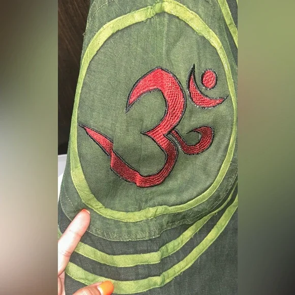 100% Cotton Boho Green Namaste Pants - Picture 6 of 11